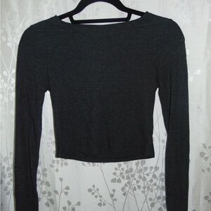 Charcoal Grey Ribbed Long Sleeve Top
